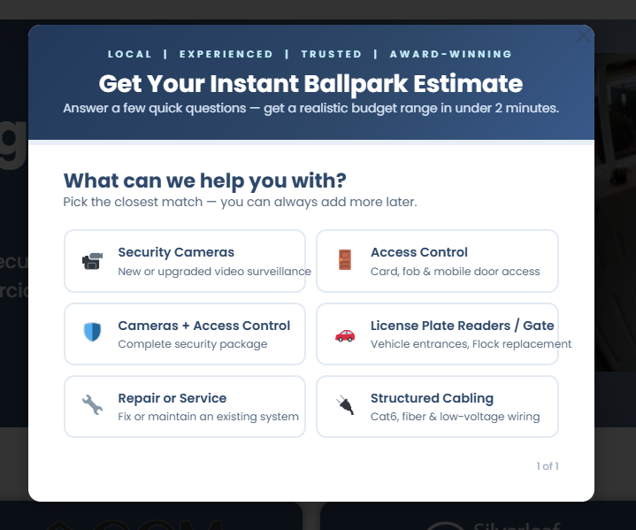 NT Security online commercial security cost estimator tool